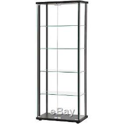Large Curio Cabinet Black With Glass Doors Display Case 5 Shelves