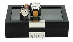 10 Ebony Wood Watch Box Display Case Storage Jewelry Organizer with Glass