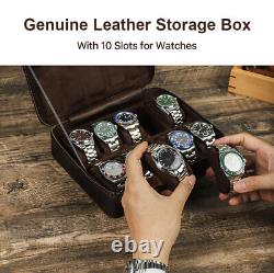 10 Grids Genuine Leather Watch Display Case Watch Collection Storage Holder Box