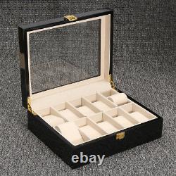 10 Grids Wooden Watch Jewelry Display Box Storage Organizer Glass Case