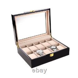 10 Grids Wooden Watch Jewelry Display Box Storage Organizer Glass Case