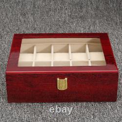 10 Grids Wooden Watch Jewelry Display Box Storage Organizer Glass Case