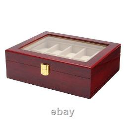 10 Grids Wooden Watch Jewelry Display Box Storage Organizer Glass Case