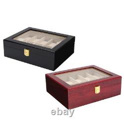 10 Grids Wooden Watch Jewelry Display Box Storage Organizer Glass Case