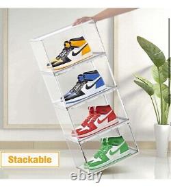 10 Large Stackable Acrylic Sneaker Storage Display Cases, Drop Side, Size 14