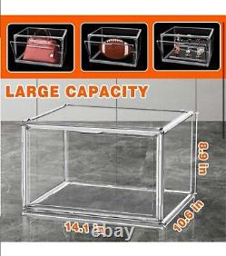 10 Large Stackable Acrylic Sneaker Storage Display Cases, Drop Side, Size 14