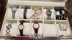 10-Slot WATCH BOX Wooden Glass Jewelry Storage Display Case WITH WATCHES