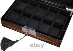 10 Slots Wooden Watch Display Case Glass Top Jewelry Collection Storage Box Orga