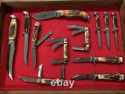 12 Case Red STAG Fixed Blade Hunting Knife Set Store Display 65-69 Vintage Minty