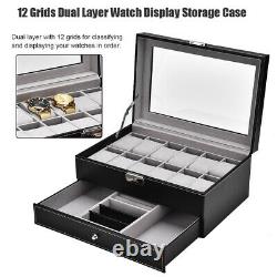 12 Grids Dual Layers Watch Display Storage Case Watch Jewelry Box GIB