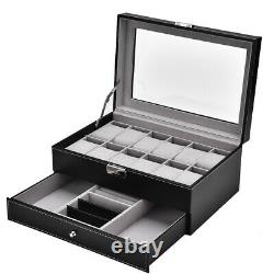 12 Grids Dual Layers Watch Display Storage Case Watch Jewelry Box GIB