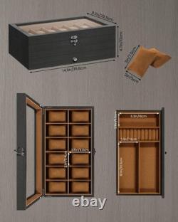 12 Slot Watch Box 2 Layers Solid Wood Display Case Jewelry Storage Box Organizer