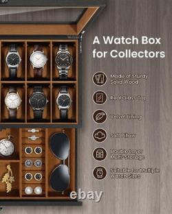 12 Slot Watch Box 2 Layers Solid Wood Display Case Jewelry Storage Box Organizer