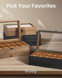 12 Slot Watch Box 2 Layers Solid Wood Display Case Jewelry Storage Box Organizer