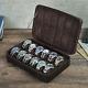 12-Slot Watch Storage Box Travel Display Case Vintage Genuine Leather Coffee