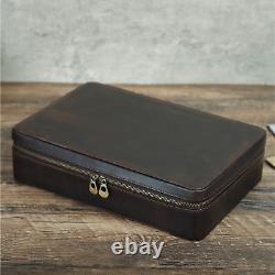 12-Slot Watch Storage Box Travel Display Case Vintage Genuine Leather Coffee