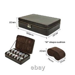 12-Slot Watch Storage Box Travel Display Case Vintage Genuine Leather Coffee