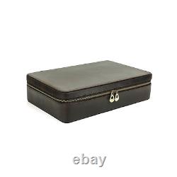 12-Slot Watch Storage Box Travel Display Case Vintage Genuine Leather Coffee