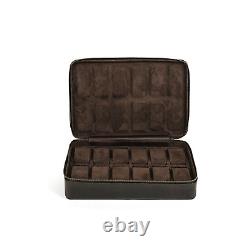 12-Slot Watch Storage Box Travel Display Case Vintage Genuine Leather Coffee