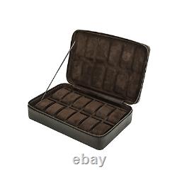 12-Slot Watch Storage Box Travel Display Case Vintage Genuine Leather Coffee