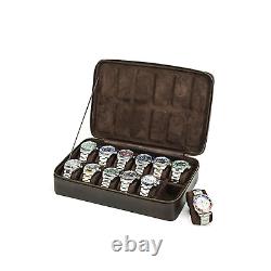 12-Slot Watch Storage Box Travel Display Case Vintage Genuine Leather Coffee