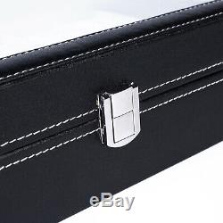 12 Slot Watch Winders Box Leather Display Case Glass Top Jewelry Storage Black