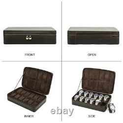 12 Slots Genuine Leather Watch Box Display Case Watches Storage Organizer Holder