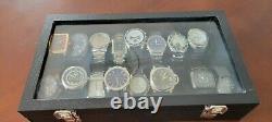 16 various watches with 18 Slot Wrist Watch Display Case Box Organizer Storage