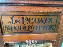 1880's ANTIQUE J. P. COATS OAK SPOOL THREAD STORE TABLE TOP DISPLAY CASE CABINET