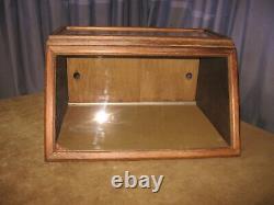 1900s STORE OAK COUNTER DISPLAY CASE GLASS TOP & SLANT FRONT SLIDING BACK DOORS