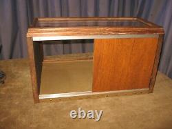 1900s STORE OAK COUNTER DISPLAY CASE GLASS TOP & SLANT FRONT SLIDING BACK DOORS