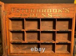 1920 30's Oak Esterbrooks Celebrated Steel Pens Nib Counter Store Display Case