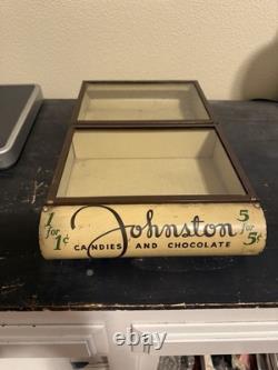1930S JOHNSTON CANDIES CHOCOLATE GENERAL STORE METAL 5 CENT DISPLAY Case