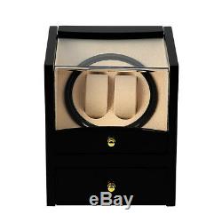 2+2 Grids Automatic Luxury Wood Watch Winder Display Box Organizer Storage Case