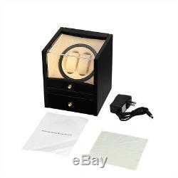 2+2 Grids Automatic Luxury Wood Watch Winder Display Box Organizer Storage Case