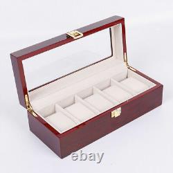 2/3/5/6 Slots Red Watch Box Display Case Organizer Wood Glass Storage Box Solid