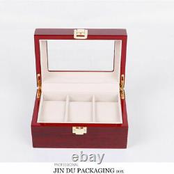 2/3/5/6 Slots Red Watch Box Display Case Organizer Wood Glass Storage Box Solid