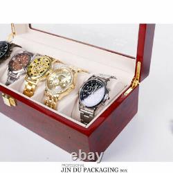 2/3/5/6 Slots Red Watch Box Display Case Organizer Wood Glass Storage Box Solid