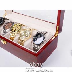 2/3/5/6 Slots Red Watch Box Display Case Organizer Wood Glass Storage Box Solid