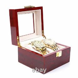 2/3/5/6 Slots Red Watch Box Display Case Organizer Wood Glass Storage Box Solid