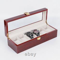 2/3/5/6 Slots Red Watch Box Display Case Organizer Wood Glass Storage Box Solid