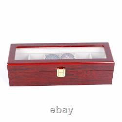 2/3/5/6 Slots Red Watch Box Display Case Organizer Wood Glass Storage Box Solid