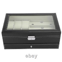 2-Layer Leather Jewelry Box Watch Eyeglass Display Storage Organizer Case Holder
