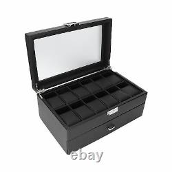 2 Layer Watch Storage Case 24 Grids Jewelry Display Organizer Box Show Case Gift