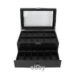 2 Layer Watch Storage Case 24 Grids Jewelry Display Organizer Box Show Case Gift