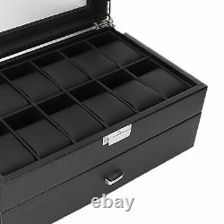 2 Layer Watch Storage Case 24 Grids Jewelry Display Organizer Box Show Case Gift