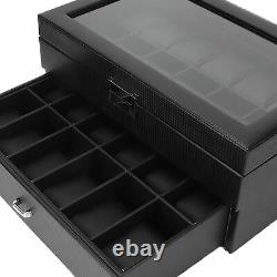 2 Layer Watch Storage Case 24 Grids Jewelry Display Organizer Box Show Case Gift