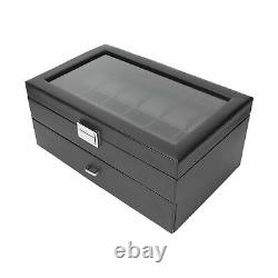 2 Layer Watch Storage Case 24 Grids Jewelry Display Organizer Box Show Case Gift