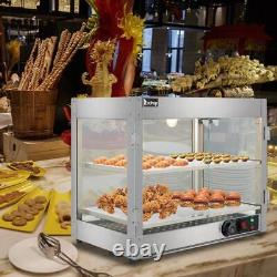 2 Tiers Commercial Countertop Heating Food Warming Pizza Display Case Storage