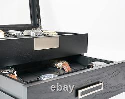 20 Black Ebony Wood Watch Extra Height Box Display Case 2 Level Storage Jewelry